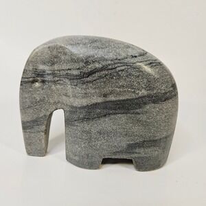 Stone Elephant Figurine Carved‎ Animal Sculpture Gray Striation Decor 6" x 4.25"